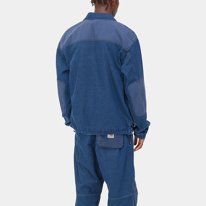 Carhartt WIP Alma Jacket Color Blocked Denim Distressed Wash Comfortable Lightweight Long Sleeve Collar Jacket Men Jackets Blue I031930-01-06