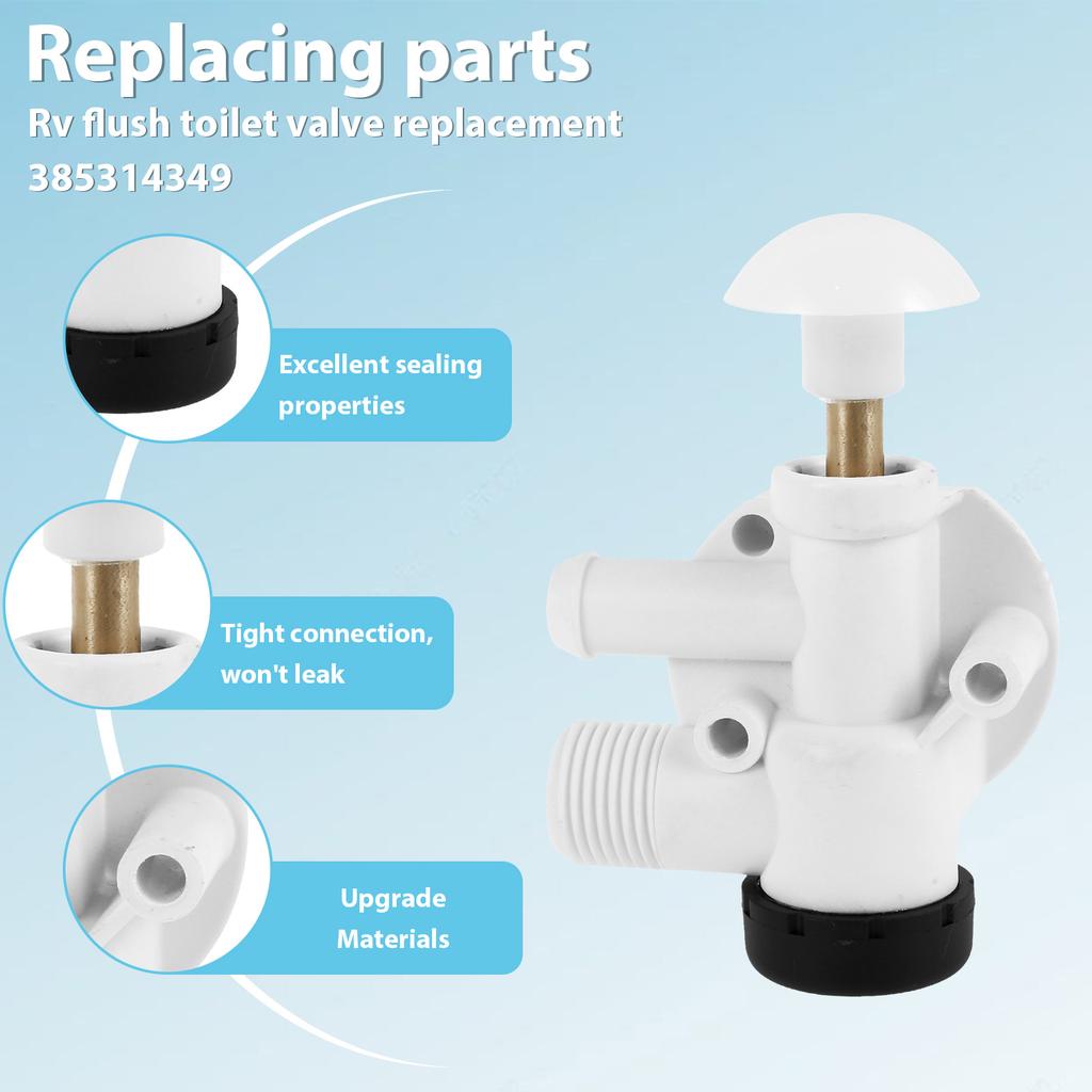 385314349 RV Water Valve Kit RV Toilet Water Flush Valve Assembly Leak Proof Toilet Drain Valve Replacement Plastic Pedal Flush