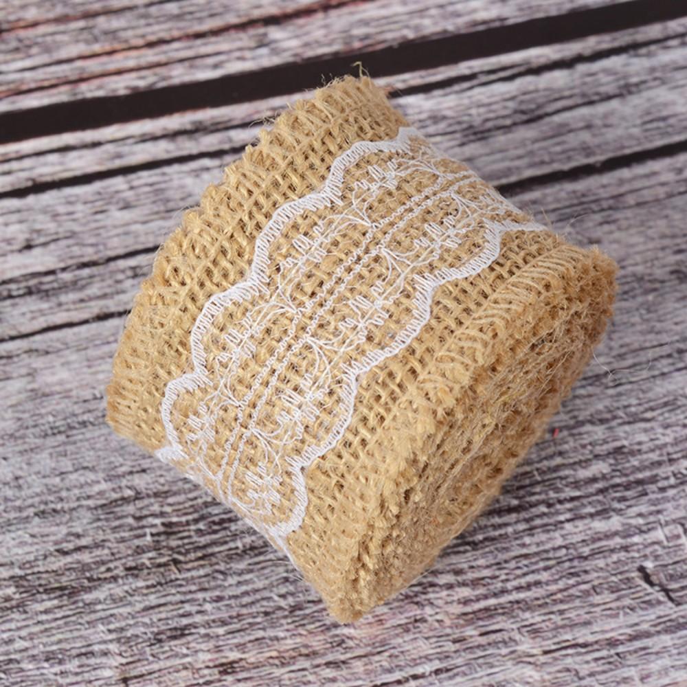 1 Rol 2M×5cm Natuurlijk Jute Linnen Lint, Rustiek Vintage Linnen Kantrand voor Bruiloftsdecoratie, Kerstfeest & Knutselbenodigdheden