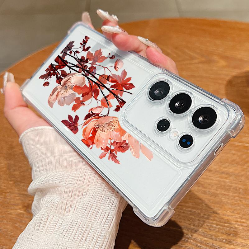 Luxusní průhledný silikonový kryt s květinovým potiskem pro Samsung S25 S24 FE S23 Ultra S22 A56 A36 A16 A55 A35 Nárazuvzdorný ochrana objektivu Tenký měkký kryt na telefon
