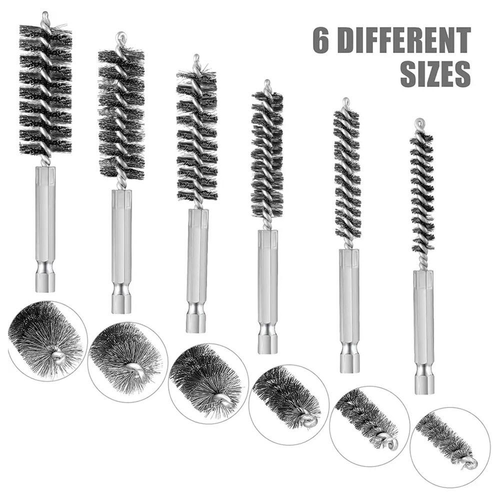 6PCS 8/10/12/15/17/19MM Stainless Steel Bore Brush Bore Cleaning Brush Set  Polishing and Deburring