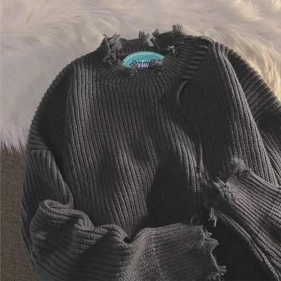 Unisex Retro Delik Kazak: Düz Renk, Bol Kesim, Sonbahar/Kış, Günlük Stil