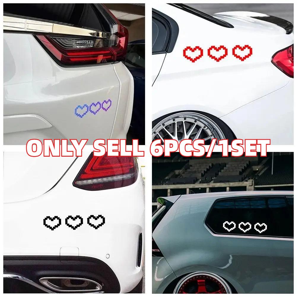 Car stickers mosaic pixel style love heart-shaped car stickers window glass body bumper decoration waterproof stickers 6PCS/1SET