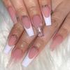 Patch Long Pink Transparent White Edge Diamond Removable Wearable Nail