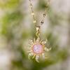 DIEYURO 316L Stainless Steel Pink Sun Flower Zircon Pendant Necklace For Women New Trend Fashion Neck Jewelry Glamorous Gift