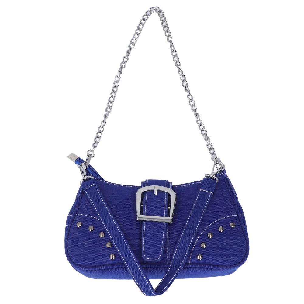 Fashion Canvas Women Handbag Spacious Portable Female Shoulder Bag Underarm Bag Shopping Trips Chain Decoration Bag