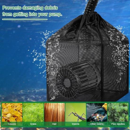 Pond Filter Box Pump Barrier Bag with Frame Anti-Clogging Cube Filter Box Pump Filter Barrier Mesh Bag for Outdoor Water Fish Pond Aquarium