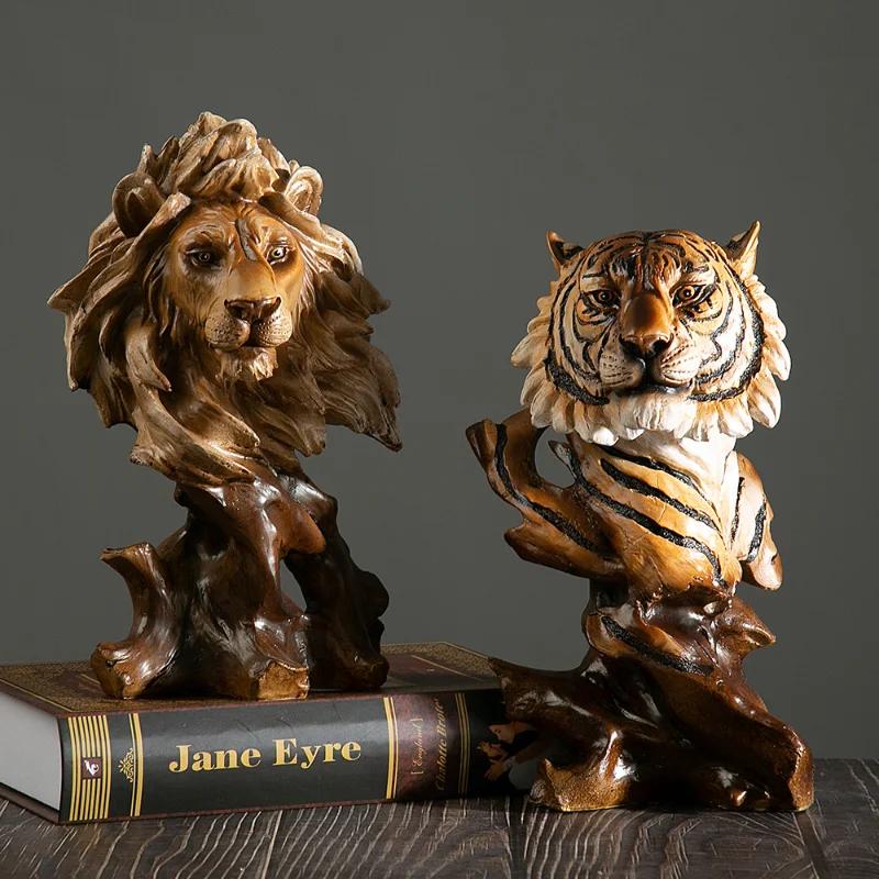 Amerikanische Retro-Simulation Tierkopfstatue Wolf Löwe Tiger Adler Pferd Skulptur Home Wohnzimmer Schlafzimmer Bücherregal Dekoration