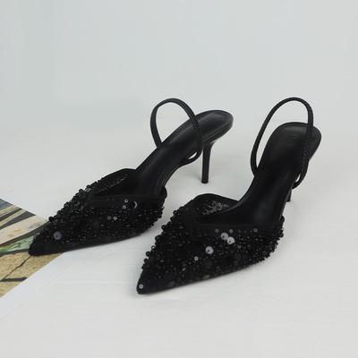Sommer Hohe Absätze Damenschuhe Helle Pailletten Netz Vintage Party Slingbacks Luxus Stilettos Sommersandalen für Damen