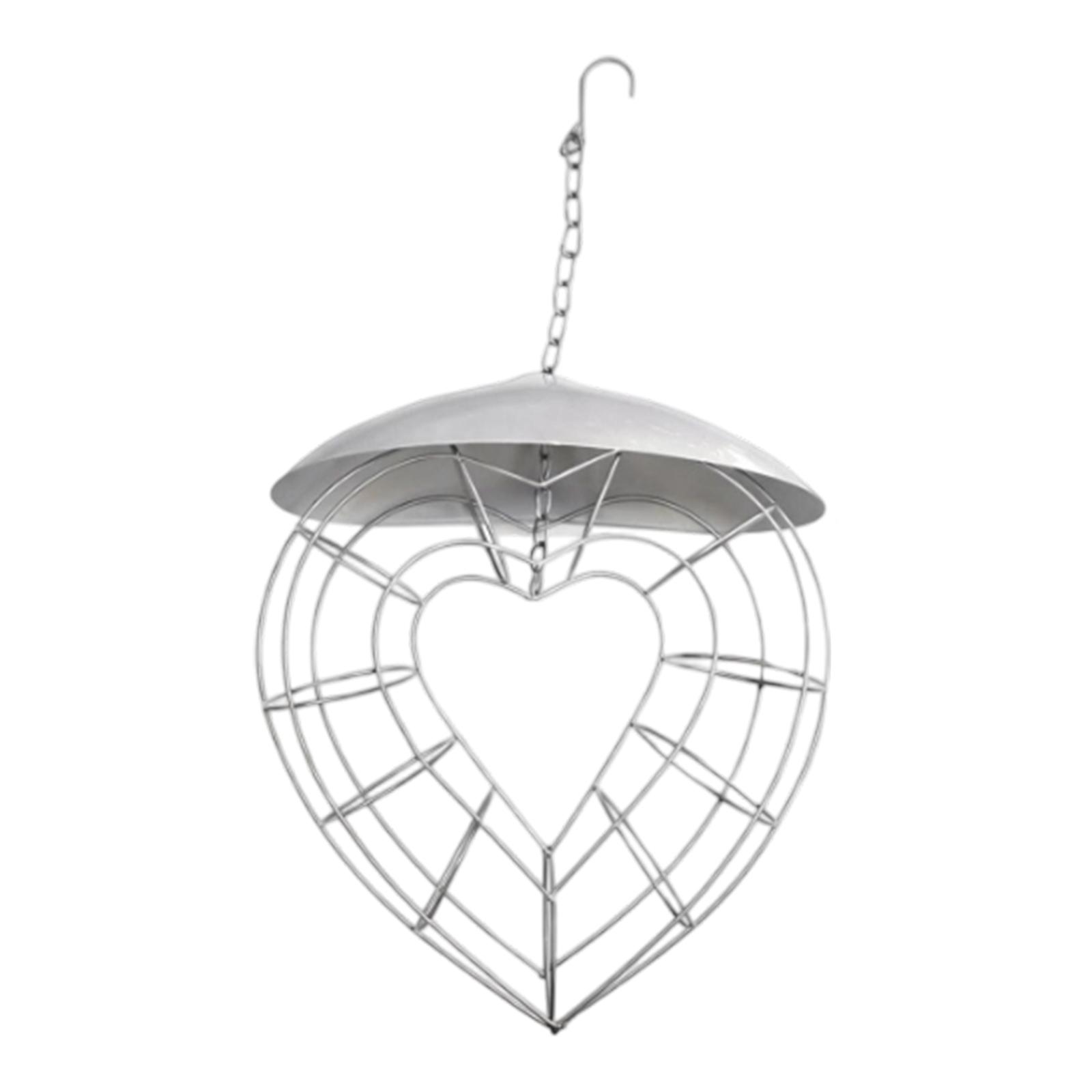 

Metal Hanging Heart Shaped Bird Feeder Outdoor Garden Backyard Bird Feeding Station with Protective Roof and Chain for Easy Suspension One Size