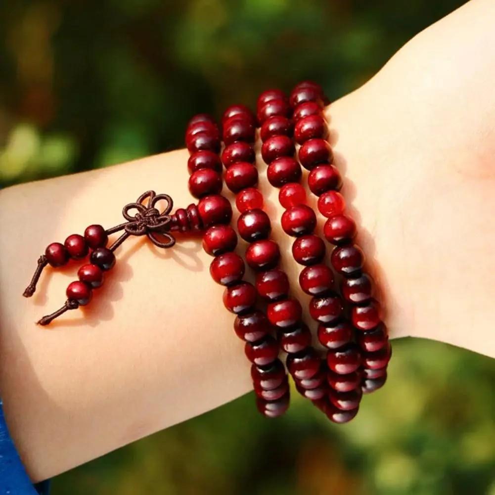Chinese Amulet 6mm Natural Wood Buddhist 108 Bead Bracelets Buddha Bangles Meditation Prayer Unisex Men Women Vintage