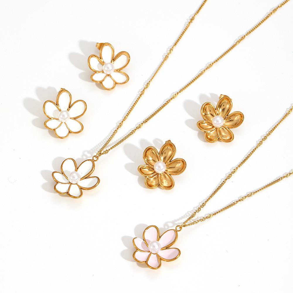 Collection de Bijoux Floraux de Designer Printemps en Acier Inoxydable Pour Dames Usage Quotidien