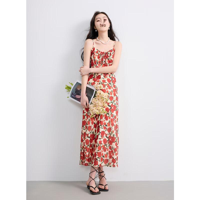

Elegant French Lyocell Floral Strappy Maxi Dress M