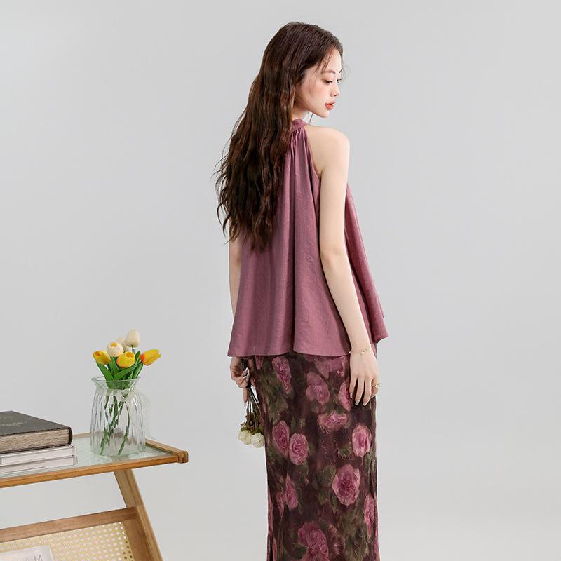 

Летний элегантный топ с завязками и цветочная юбка «рыбий хвост» L