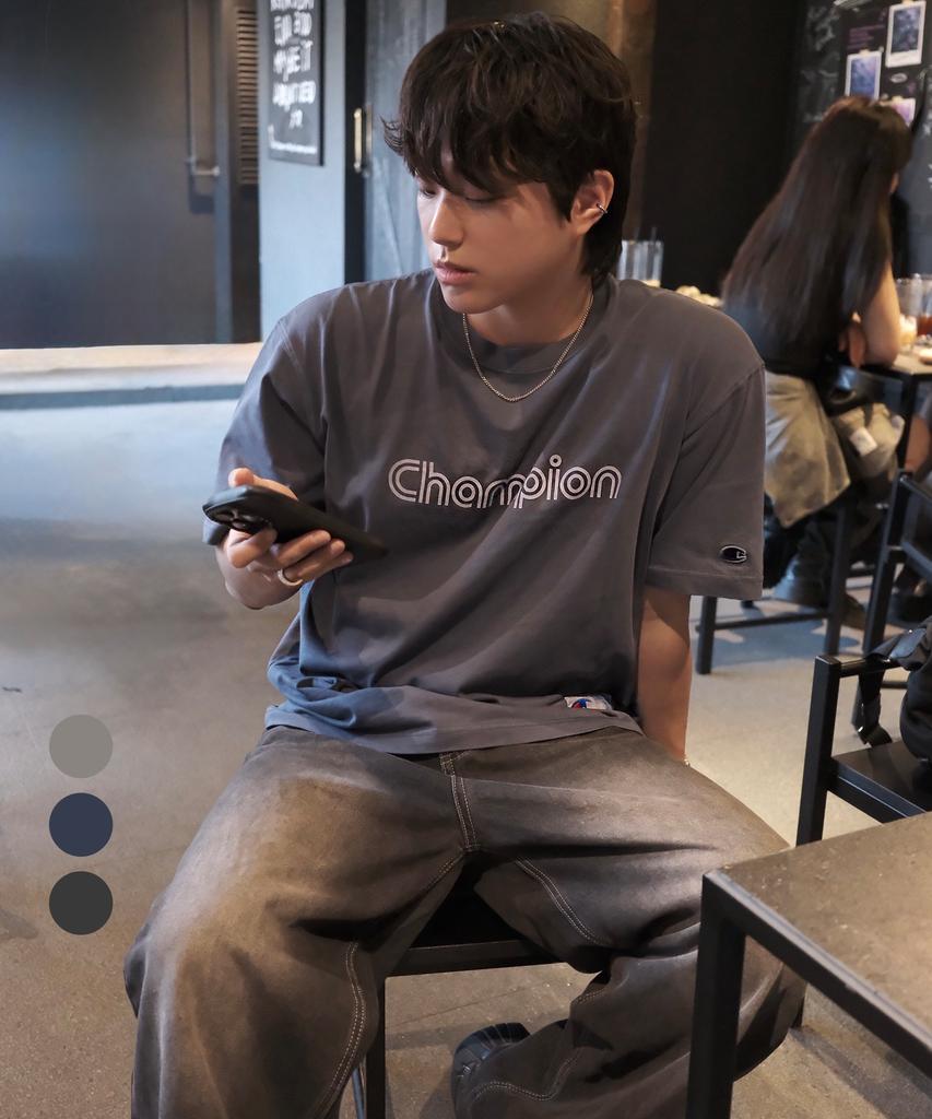CHAMPION Track Logo Garment-Dyed T-Shirt 3 Colors