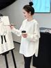 Women's European-Style Long-Sleeve White Base Shirt, Loose Fit, Hip-Length, Pure Cotton, Trendy for Autumn/Winter 2025
