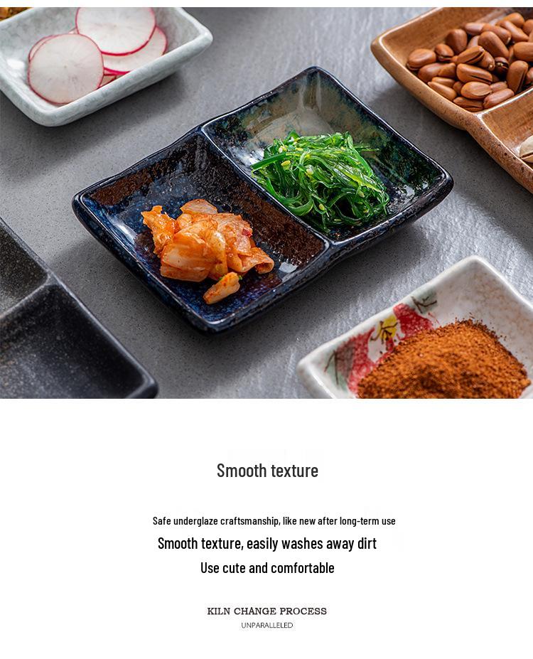 Japanese Ceramic Double-Compartment Dish for Dipping Sauces and Seasonings