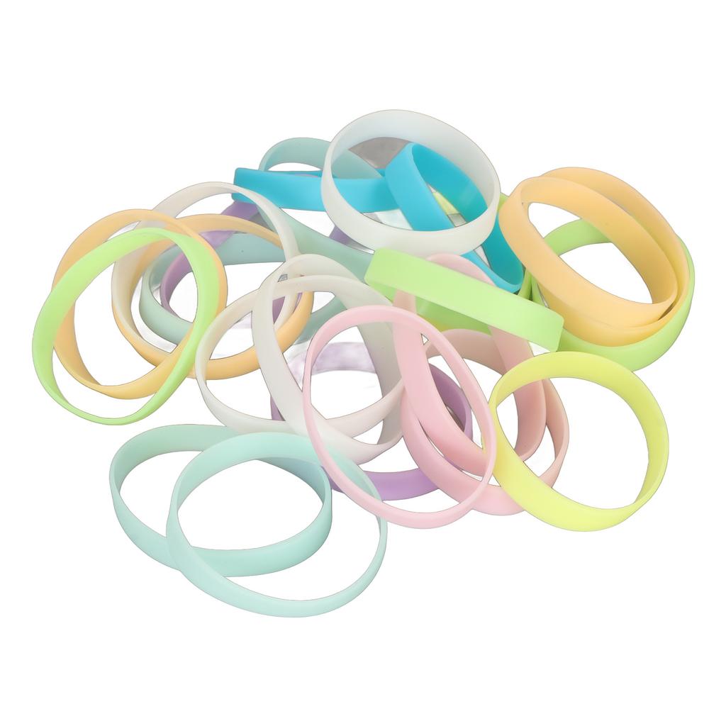 24PCS Silicone Bracelets Pure Color Waterproof Comfortable Stretch Luminous Wristbands for Children Adults