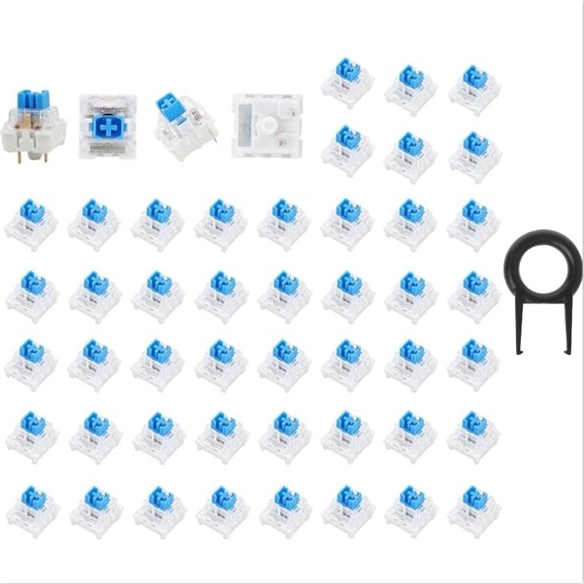 Set of 45 62 70 PC 3pin tactile mechanical keyboard switches with transparent blue housing for RGB mechanical keyboard upgrades
