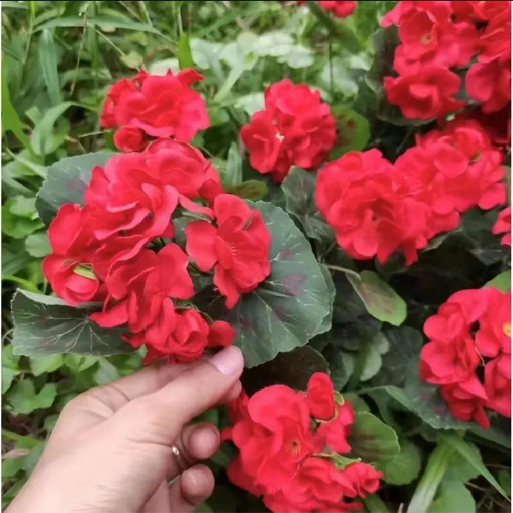 2 Pcs 12.6inch Artificial Geranium Bush UV Resistant Nonwoven Garden Plants Bush No Upkeep Required for Indoor Home Floral Decor