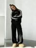 Tuta 2 Pezzi Moda 2026 con Bottone Annodato Giacca Retro con Collo Rialzato Pantaloni Larghi