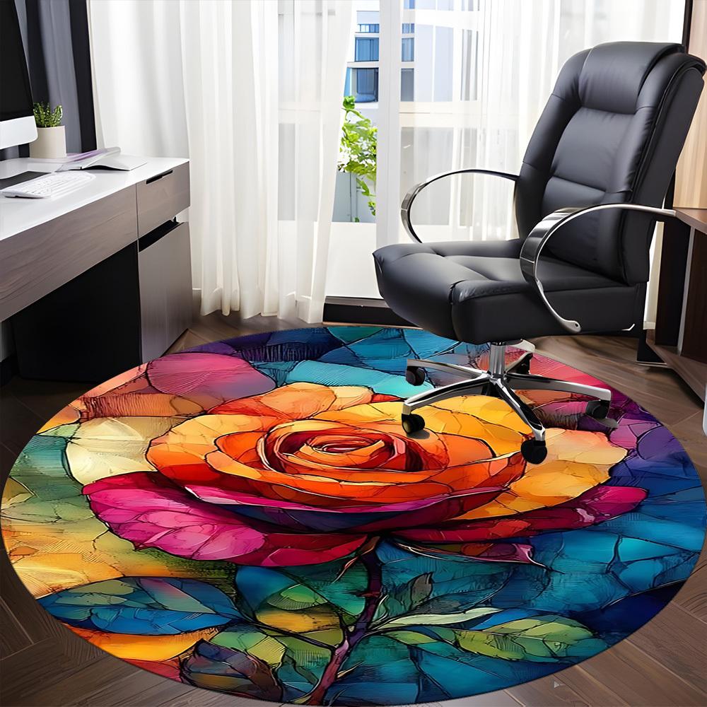 1pc Rose Bloom Office Round Area Rug, Under Office Chairs Bedroom Living Room Home Decor, Room Deco