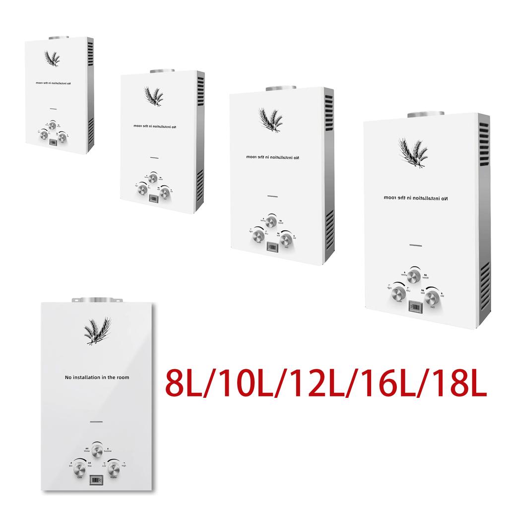6L-18L Gas Water Heater LPG Instant Tankless White Stainless Steel LED for Outdoor Bath Kitchen Bathroom