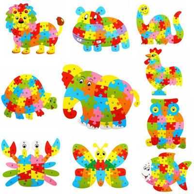 Mode Holz Tier Alphabet Buchstaben Puzzle Kinder Pädagogisches Entwicklungsspielzeug
