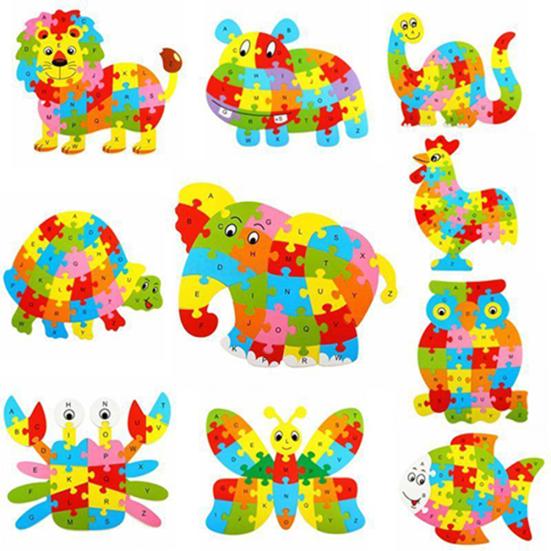 Fashion Wooden Animal Alphabet Lettter Puzzle Kids Educational Developmental Toy