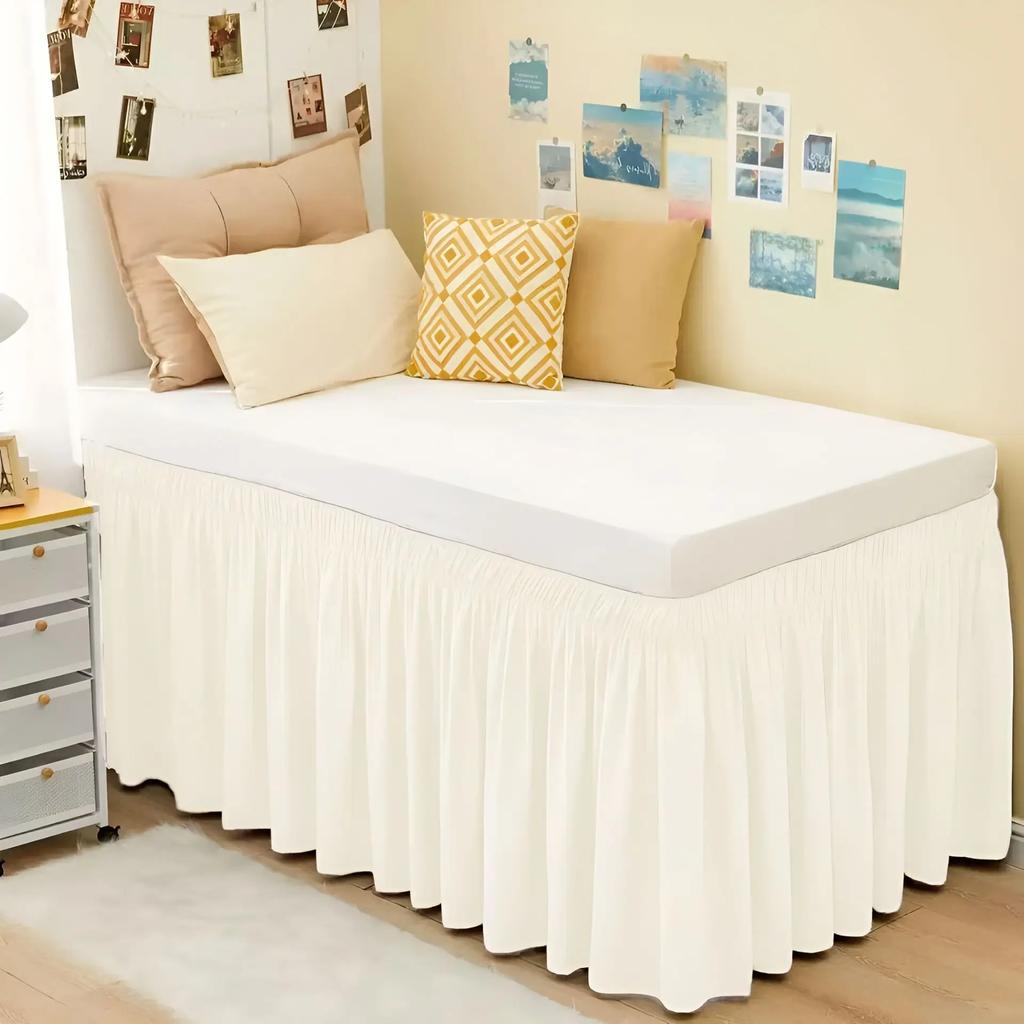 Solid Color Bed Dust Cover Household Wrap Around Style Bed Skirt Fade Resistant Washable Ruffles Bed Protector Hotel