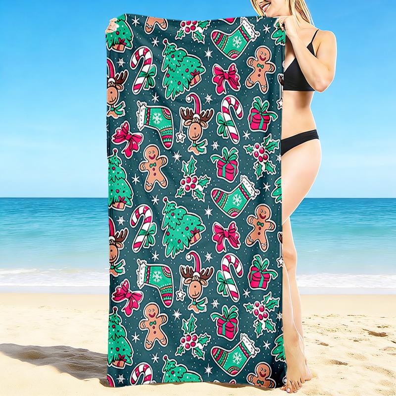 1Pc Christmas Holiday Beach Towel Quick Dry Multiuse For Beach Pool Gym Yoga Home Travel Christmas Halloween Xmas Gift S1130
