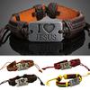 Unisex I LOVE JESUS Faux Leather Bangle Hemp Rope Chain Adjustable Bracelet