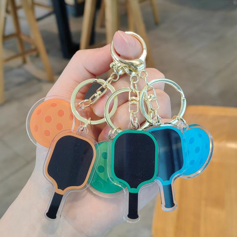 Creative Pickleball Racket Metal Keychain Colorful Hollow Golf Ball Keychains Dink Ball Fans Party Gift Bag Pendant