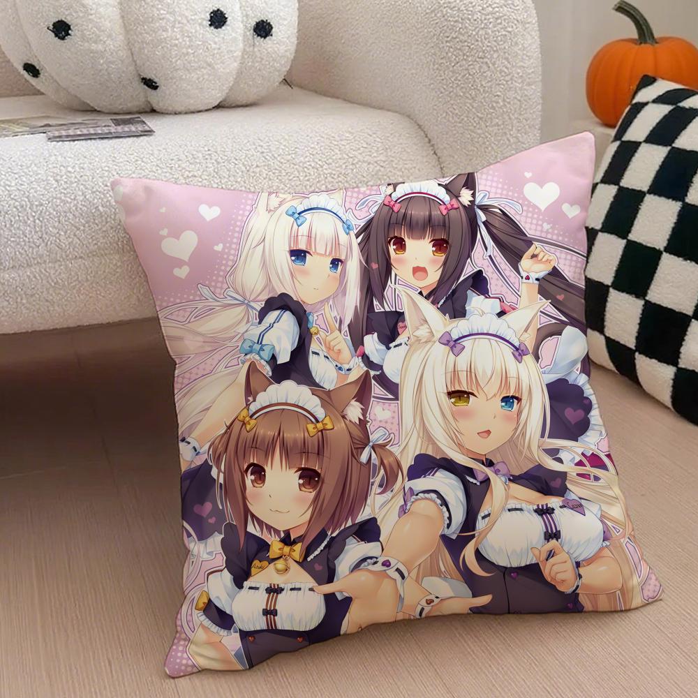 Cute Japanese Visual Novel Anime NNekopara Cushion Cover Throw Pillow Cover Hidden Button Durable Polyester Chair Cushion