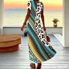 Women Plus Size V Neck Short Sleeve Maxi Dress Camouflage Print Loose Casual Summer Beach Long Dress