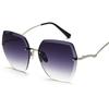 Vintage Rimless Cut Edge Sunglasses Designer Luxury Black Shades Metal Frame Big Gradient Square UV400