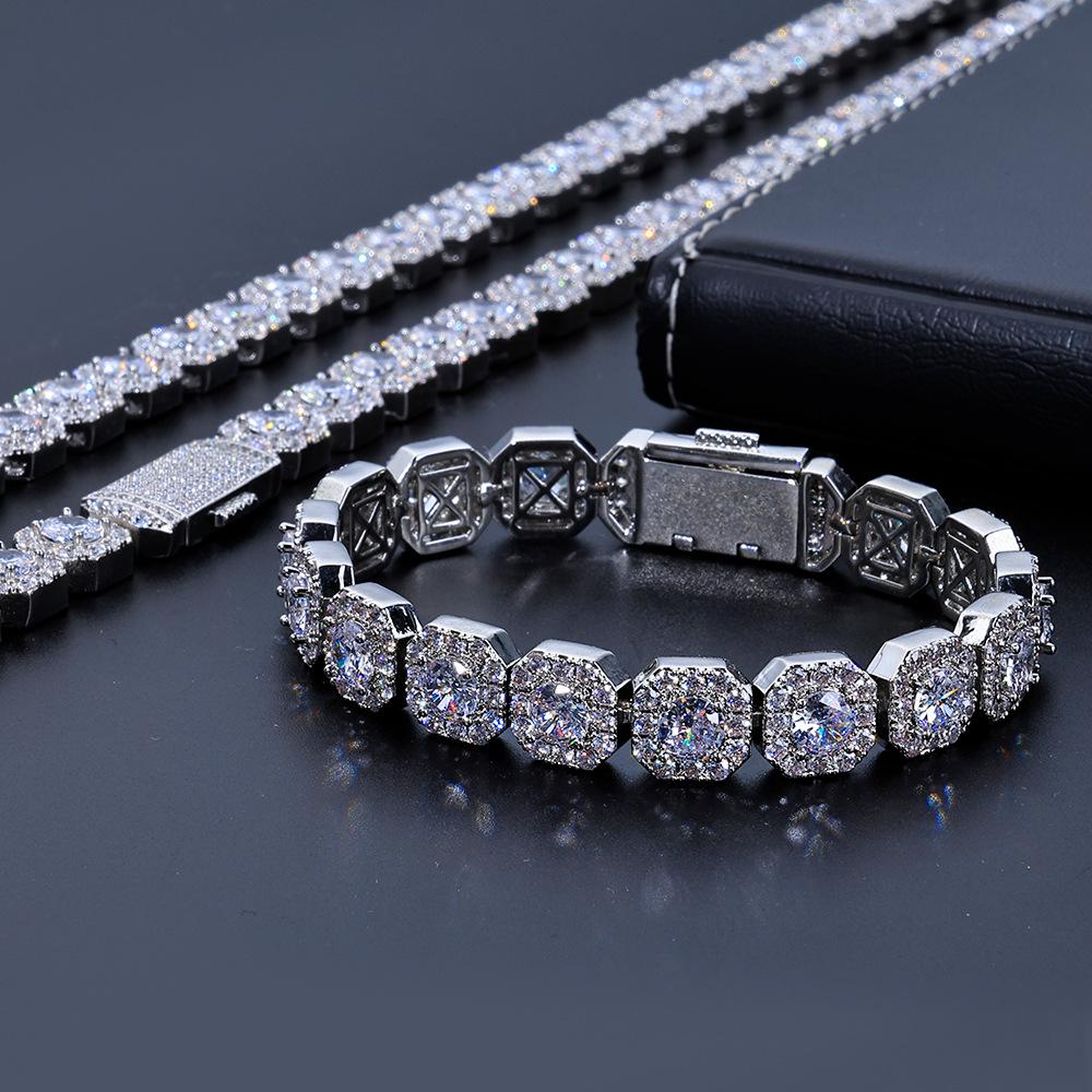 European Hip Hop Zircon Diamond Necklace & Bracelet Jewelry for Men & Women Bracelet 6.5 (16.51cm)