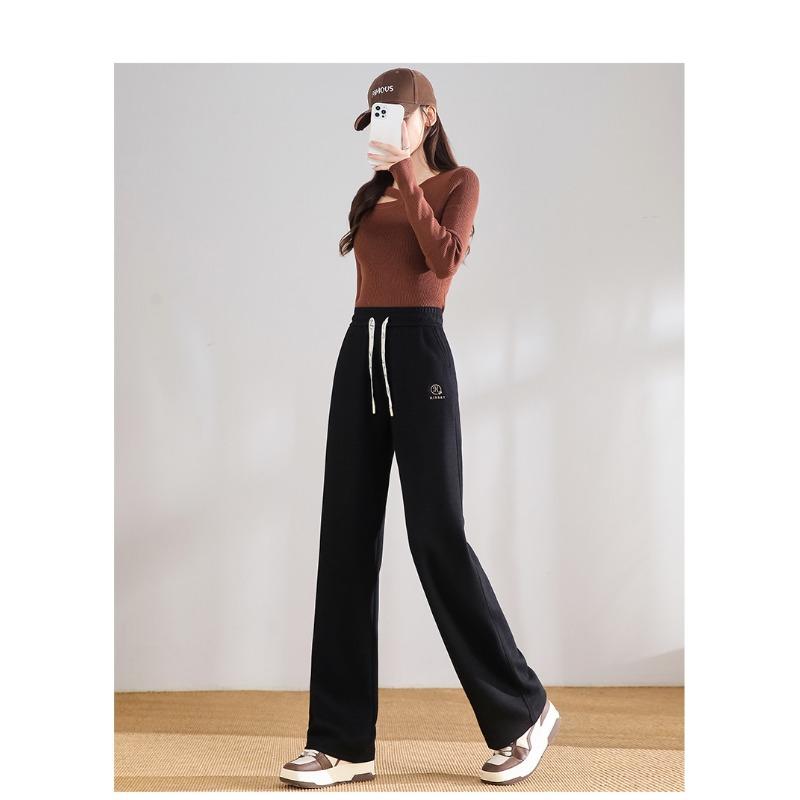 High Waisted Cashmere and Glutinous Rice Pants Knitted Warm Straight Leg Pants