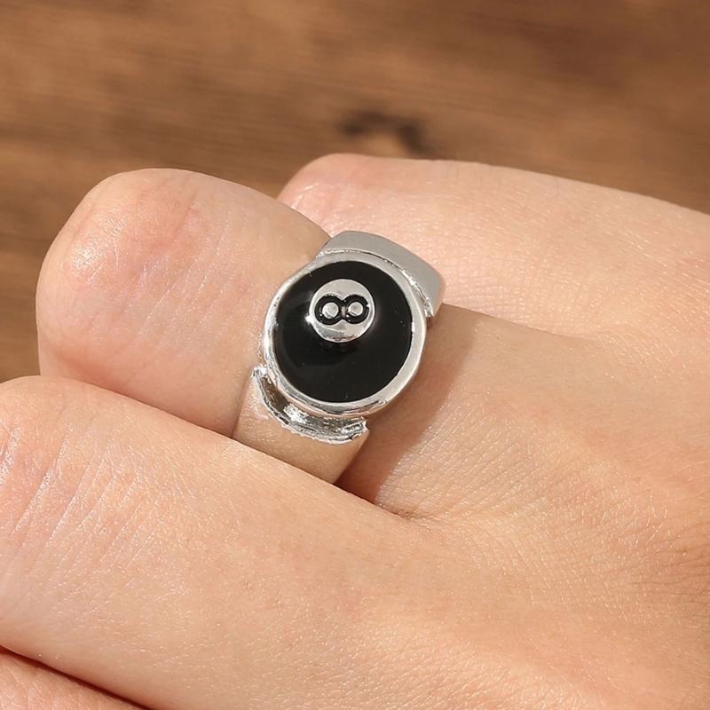 Punk Gothic Number 8 Billiards Ball Ring for Women Vintage Silver Plated Retro Charm Billiards Rings Finger Jewelry