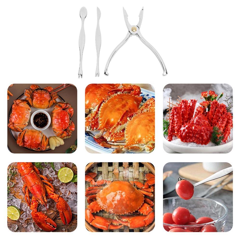 3-Piece Set Ergonomic Handle Crab Cracker Stainless Steel Lobster Cracker Seafood Tools Set  Nut
