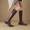 Autumn Winter Round Toe Leather Middle Heel Women'S Long Boots Y2K  Chic And Elegant Work Ladies Knee High Shaft Shoes