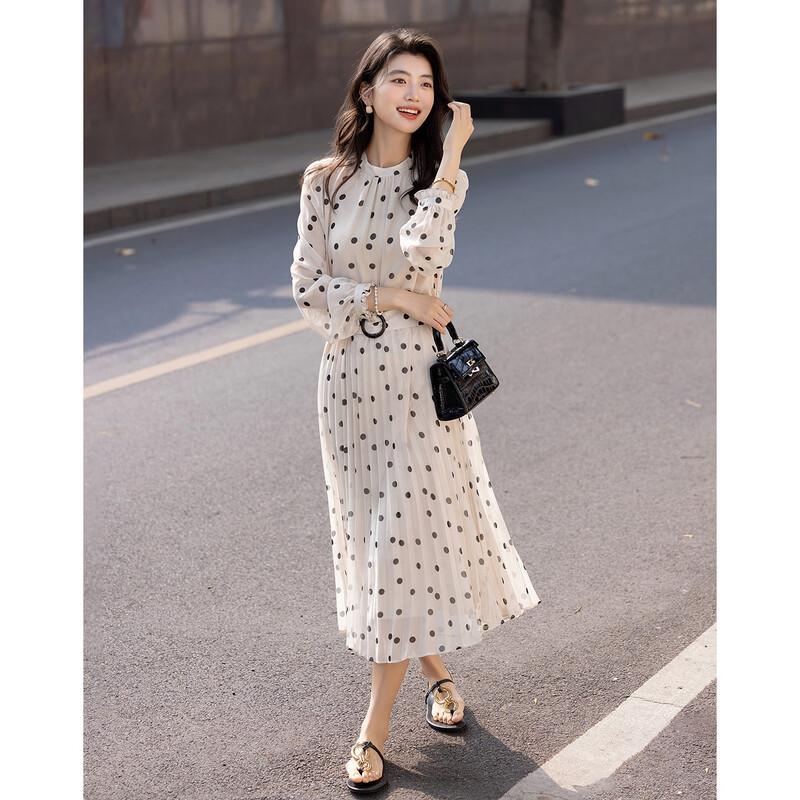 Rochie Midi Elegantă Retro cu Buline și Falduri, Linie A