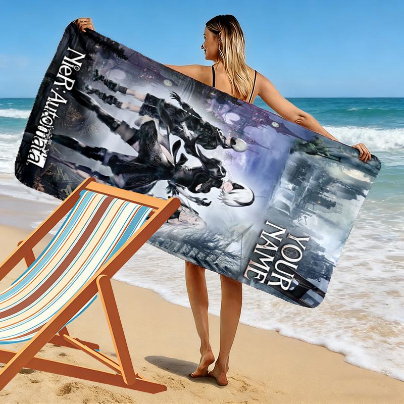 Name Custom NieR Automata 2B Print Beach Towel, Large Soft Quick Dry Towel for Beach Camping Swimming