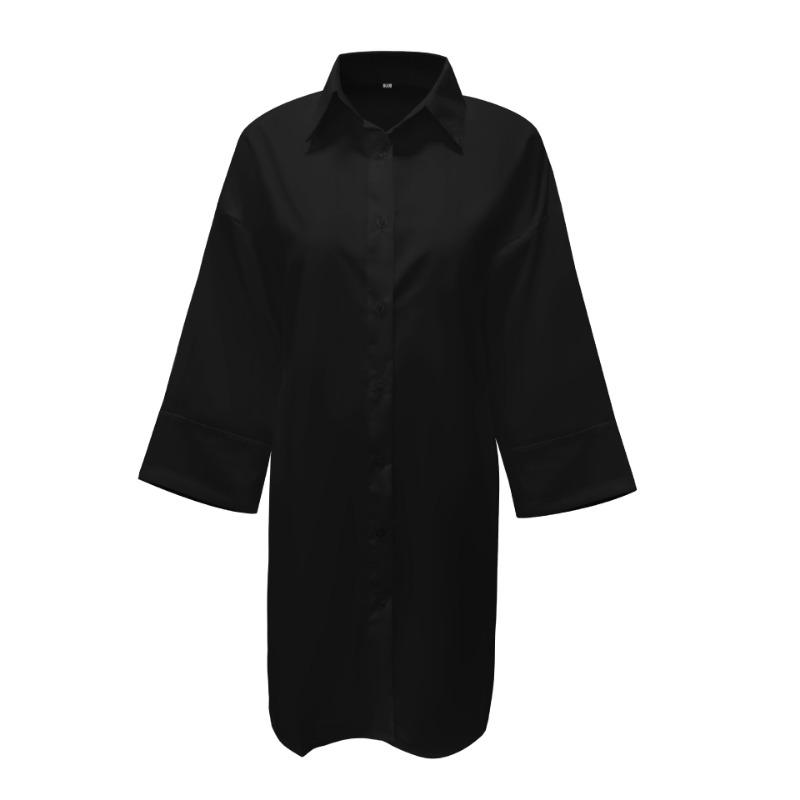 Spring and Autumn Women's Dress Plus Size Solid Colour Loose Shirt Dresses