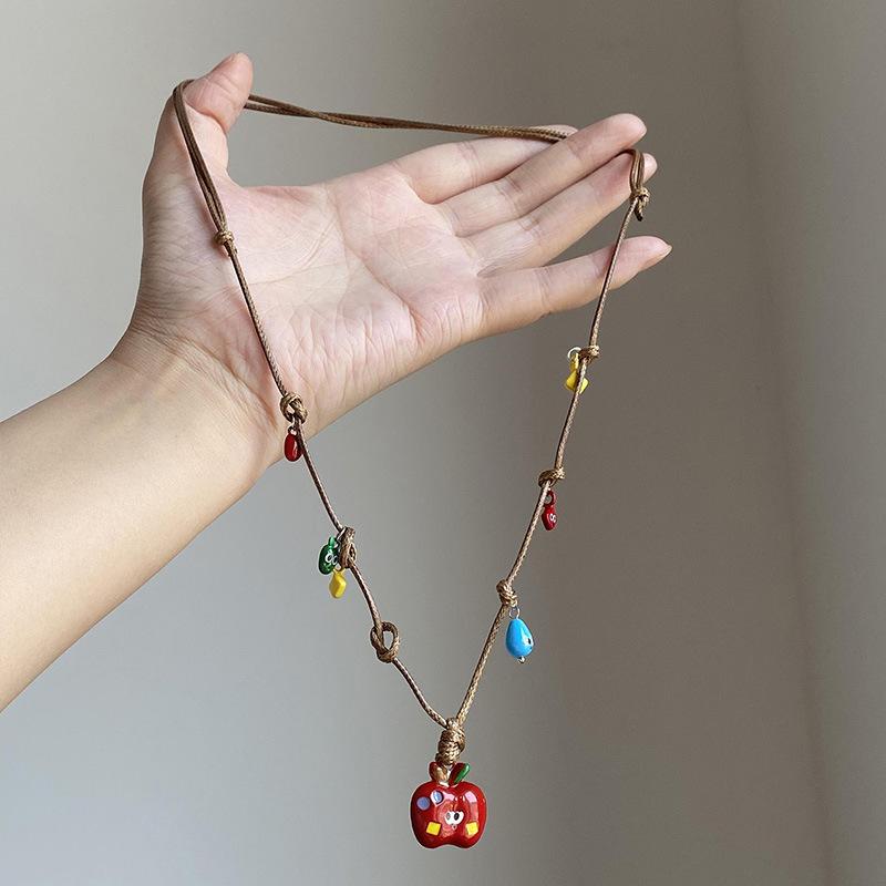 Плетеная веревка капающее масло яблочные капли вытягиваемый подвеска ожерелье мультяшная креативная цепочка на ключицу персонализированная цепочка для свитера