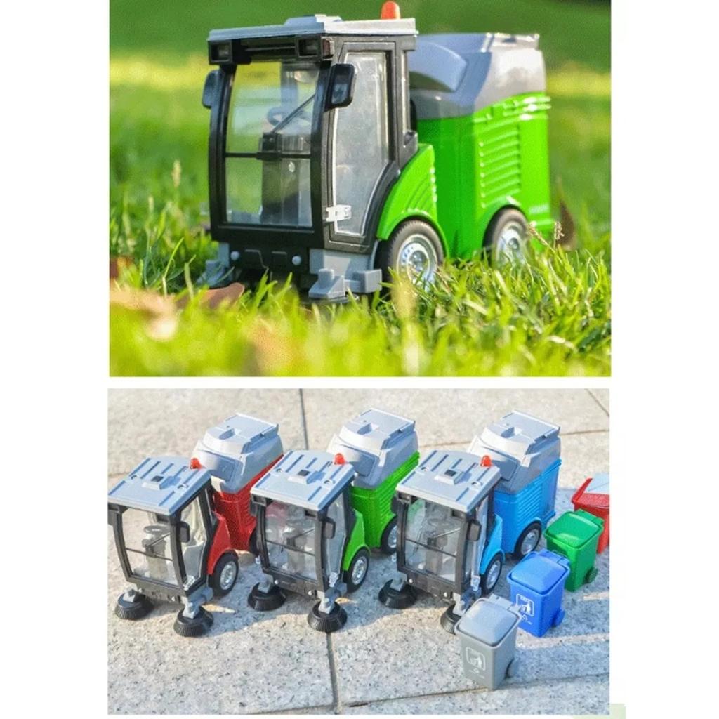Alloy Sweeper Model Diecast Road Cleaning Refuse Bin Classification Sanitation Vehicles Car Model Sound and Light Kids Gifts