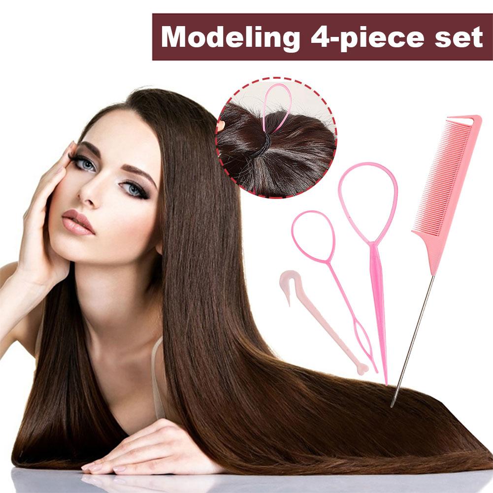 4Pcs/Set Pin Tail Braiding Comb with Remover Ponytail Loop Tools Elastic Professional Hair Looping Tools Hair Styling Tool