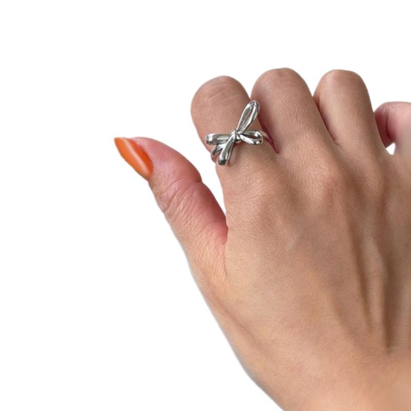 Fashionable Ribbon Bows Rings Women Temperament Butterfly-Knot Rings Female Cubic Adjustable Open Rings Embellishment