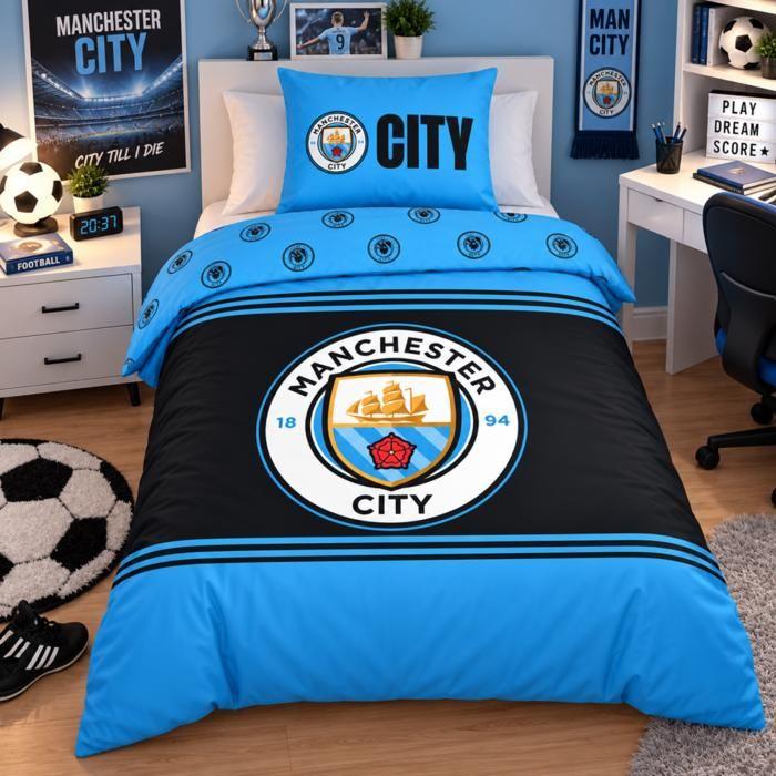 Housse de couette - MANCHESTER - Manchester City - 140x200 cm - Réversible - 100% coton