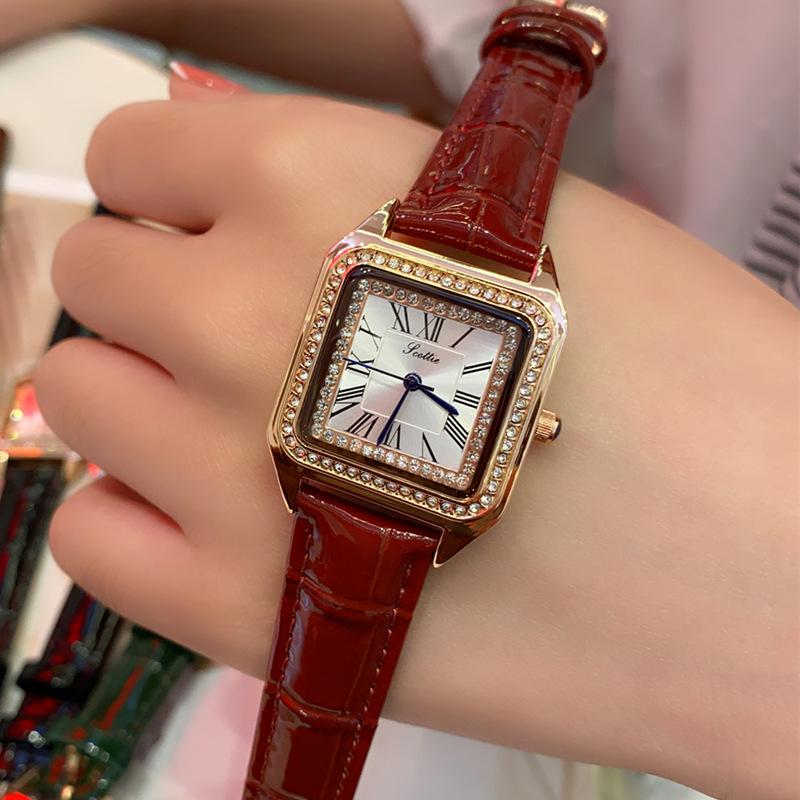 Square Simple Roman Diamond Women'S Watch Niche Light Luxury Leather Watch Fashion High Sense Women'S Watch